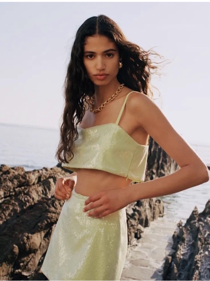 Reformation Dream Lime Green Metallic Crop Top